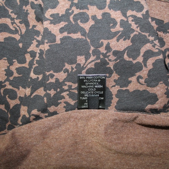 Peruvian Connection Berkshire Tee Tan Brown Vining Floral Long Sleeve Top XL - Picture 6 of 6